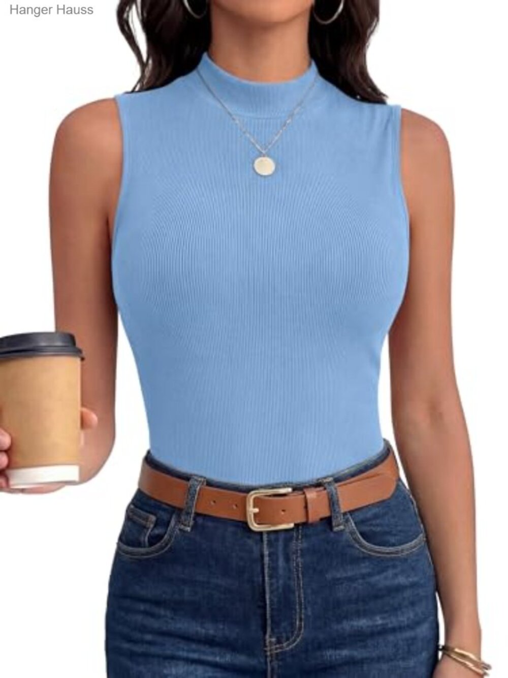 Women's Ribbed Mock Neck Tank Top Slim Fit Sleeveless Summer Top